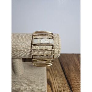 VTG Barse Thailand Bronze‎ Open Grid Cage Cuff Bracelet Cream Stone Inlay Boho